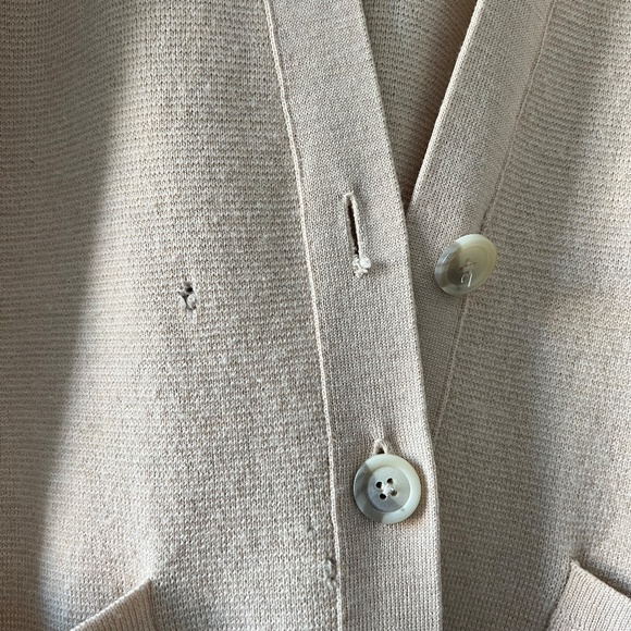 Club Monaco Beige Cardigan With Leather Elbow Patches - Size M - Picture 3 of 3